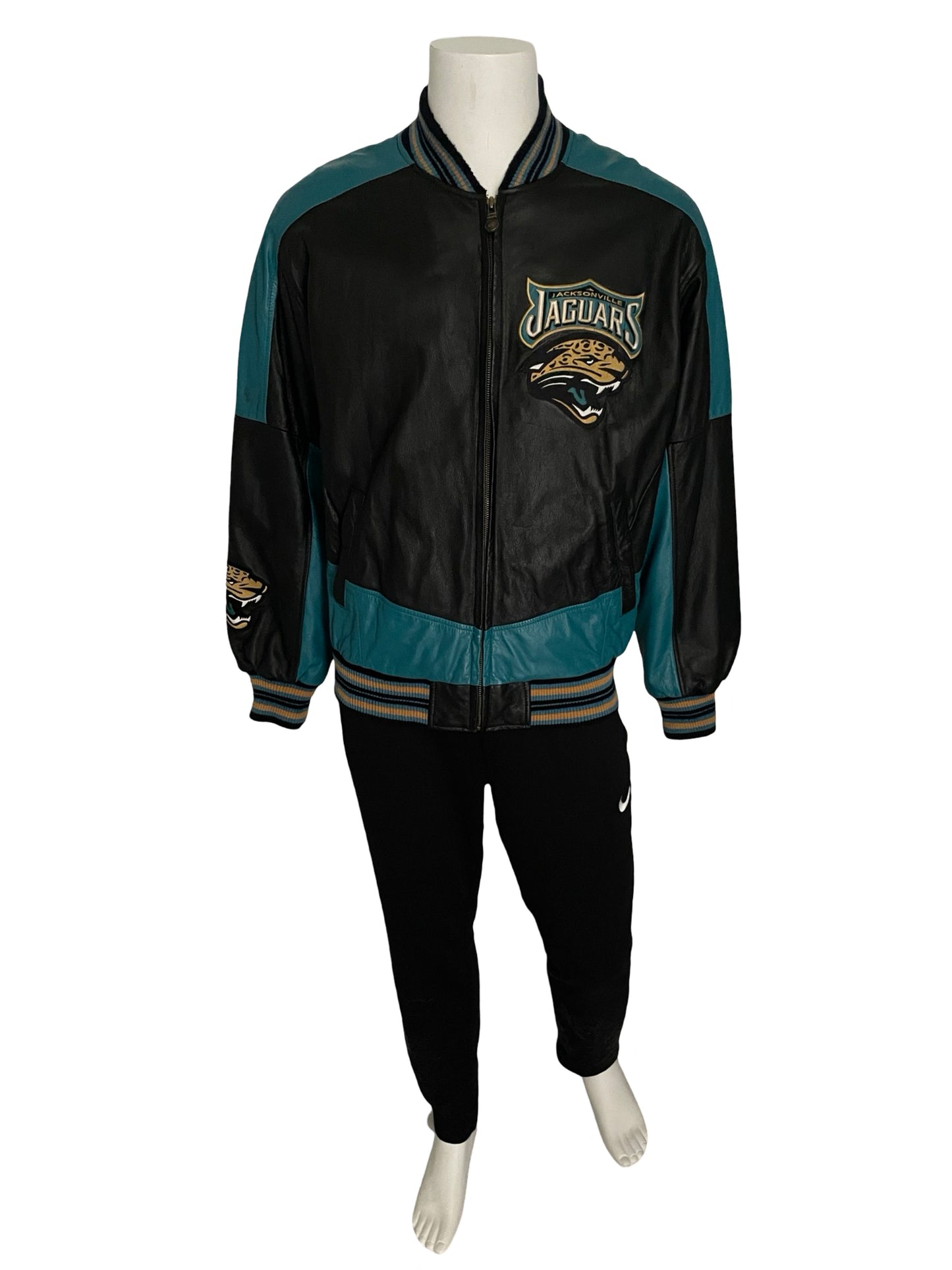 Vintage Jacksonville Jaguars CARL BANKS genuine leather jacket size MEDIUM