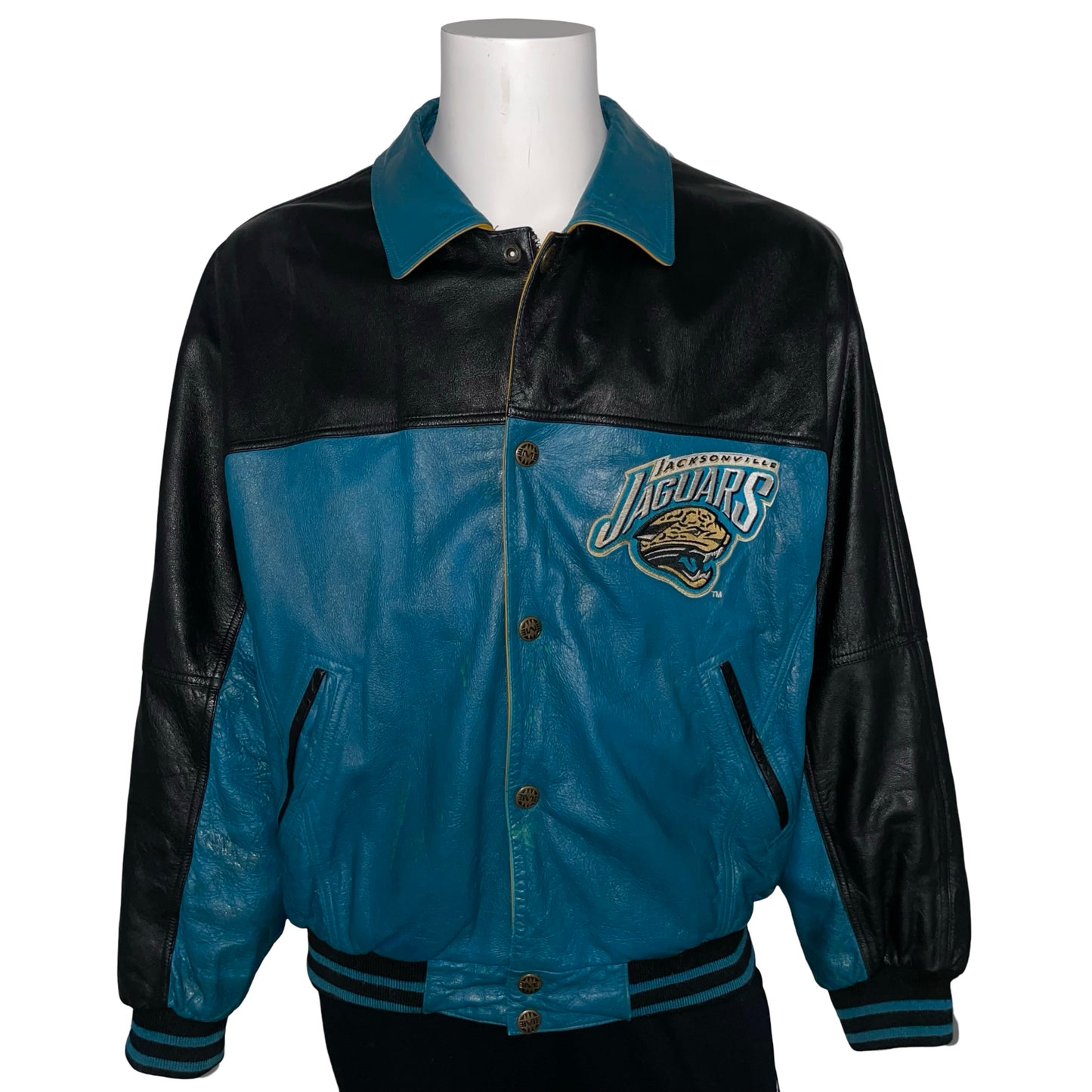 Vintage Jacksonville Jaguars MIRAGE genuine leather jacket size LARGE